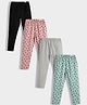 Orange Sugar Cotton Lycra Knit Pack Of 4 Solid & Hearts Printed Stretchable Leggings - Multi Colour