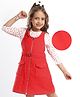 Hola Bonita Woven Corduroy Three Fourth Sleeves Dungaree Style Frock & Top with Belt Polka Dot Print - Orange