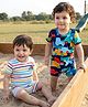 Babyhug 100% Cotton Knit Half Sleeves Striped Rompers with Vehicle Print Pack of 2 - Multicolor