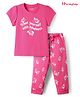 Honeyhap Premium Cotton Knit Half Sleeves Night Suit With Bio Finish & Butterfly Print - Fandango Pink