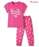 Honeyhap Premium Cotton Knit Half Sleeves Night Suit With Bio Finish & Butterfly Print - Fandango Pink