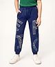 Arias 100% Cotton Knit Full Length Lounge Pant With Text Print - Navy Blue