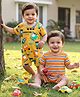 Babyhug 100% Cotton Knit Half Sleeves Striped Rompers with Vehicle Print Pack of 2 - Yellow & Orange