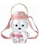 New Pinch Teddy Bear Water Bottle With Soft Silicone Straw - 1000 Ml  Plastic Leak Proof, Push Button Opening, Strap for Carrying (Transparent) pink
