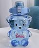 New Pinch Teddy Bear Water Bottle With Soft Silicone Straw - 1000 ml  Plastic Leak Proof, Push Button Opening, Strap for Carrying (Transparent)Blue
