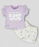KETIMINI Cotton Half Sleeves Its Your Time To Bloom Text & Floral Printed & Embroidered Coordinating Top & Shorts Set - Purple & White