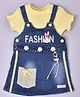 KETIMINI Cotton Denim Knit Bunny Patch Detailed Pinafore Dress With Half Sleeves Ribbed Top & Key Chain - Blue & Yellow