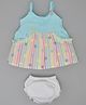 KETIMINI Cotton Knit Sleeveless Striped & Floral Printed Dress With Bloomer - Blue