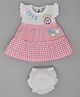 KETIMINI Cotton Knit Frill Sleeves Striped & Gingham Checked Dress With Bloomer - Pink