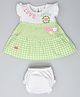 KETIMINI Cotton Knit Frill Sleeves Striped & Gingham Checked Dress With Bloomer - Green