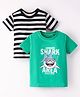 Dapper Dudes Pack Of 2 Half Sleeves Striped & Shark Printed Tees - Black & Sea Green