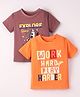 Dapper Dudes Woven Pack Of 2 Half Sleeves Work Hard Play Harder Text & Space Theme Printed Tees - Orange & Mauve