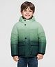 Primo Gino Woven Full Sleeves Hooded Padded Jacket With Ombre Effect - Green