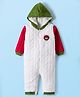 Babyhug Sweater Knit Full Sleeves Winter Wear Hooded Romper With Cable Knit Design & Bear Patch - White Red & Green