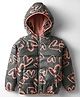 Primo Gino Woven Full Sleeves Hooded Padded Jacket With Heart Print - Grey