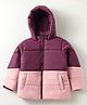 Primo Gino Woven Full Sleeves Hooded Quilted Jacket With Color Block Design - Maroon & Pink