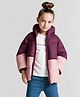 Primo Gino Woven Full Sleeves Hooded Quilted Jacket With Color Block Design - Maroon & Pink