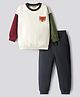 Bonfino Cotton Knit Full Sleeves Fleece Sweatshirt With Colour Block & Jogger Set - Off White & Black