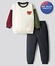 Bonfino Cotton Knit Full Sleeves Fleece Sweatshirt With Colour Block & Jogger Set - Off White & Black