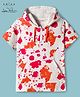 Arias Cotton Knit Half Sleeves Printed Hooded T-Shirt with Kangaroo Pocket - Orange & Dark Pink