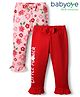Babyoye 100% Cotton Full Length Floral Printed Leggings With Eco Jiva Finish & Bow Applique Pack Of 2 - Pink & Red