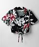 CrayonFlakes Rayon Woven Half Sleeves Floral Printed Shirt Style Crop Top - Black