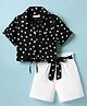 CrayonFlakes Rayon Woven Half Sleeves Polka Dots Printed Crop Shirt Style Top With Shorts Set - Black