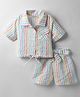 CrayonFlakes Cotton Woven Half Sleeves Striped Coordinating Shirt Style Top & Belted Shorts Set - Off White