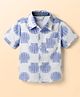 CrayonFlakes Cotton Woven Half Sleeves Striped & Oysters Embroidered Shirt - Blue