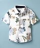 CrayonFlakes Cotton Woven Half Sleeves Tropical Theme Printed Shirt - White