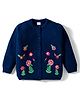 Babyhug Knit Full Sleeves Front Open Sweater with Floral Embroidery - Navy Blue