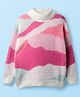 Babyhug Knit Full Sleeves Extra Soft Hairy Eyelash Yarn Turtle Neck Pullover Sweater With Abstract Design - Pink & White