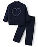Babyhug Full Sleeves Winter Wear Sweater Knit Skivi & Pant Co-ord Set with Heart Design - Navy Blue