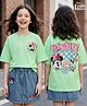 Pine Kids Disney Single Jersey Knit Drop Shoulder Half Sleeves Oversized T-Shirt & Skirt Set with Front & Back Minnie Mouse Graphics - Light Green & Blue