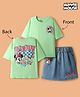Pine Kids Disney Single Jersey Knit Drop Shoulder Half Sleeves Oversized T-Shirt & Skirt Set with Front & Back Minnie Mouse Graphics - Light Green & Blue