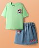 Pine Kids Disney Single Jersey Knit Drop Shoulder Half Sleeves Oversized T-Shirt & Skirt Set with Front & Back Minnie Mouse Graphics - Light Green & Blue