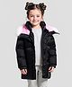 Primo Gino Woven Full Sleeves Fur Hooded Solid Padded Jacket - Black