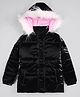 Primo Gino Woven Full Sleeves Fur Hooded Solid Padded Jacket - Black