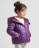 Primo Gino Woven Full Sleeve Solids Puffer Heart Quilted Jacket with Hoodie- Purple