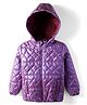 Primo Gino Woven Full Sleeve Solids Puffer Heart Quilted Jacket with Hoodie- Purple