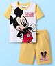 Babyhug Disney Single Jersey Knit Half Sleeves T-Shirt & Short Set With Mickey Mouse Print - Yellow & White