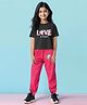 Trampoline Cotton Blend Half Sleeves Unicorn Printed Coordinating Top & Joggers Set - Pink & Black