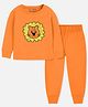 Trampoline Terry Loop Full Sleeves Lion Face Printed Tee With Joggers Set - Orange