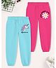 Trampoline Cotton Blend Pack Of 2 Floral & Unicorn Printed Track Pants - Purple & Blue