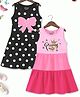 Trampoline Cotton Blend Pack Of 2 Sleeveless Princess Text & Polka Dots Printed Dresses - Multi Colour