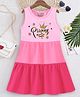 Trampoline Cotton Blend Sleeveless Princess Text Glitter Printed Colour Blocked Tiered Dress - Multi Colour