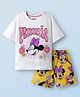 Honeyhap Disney Single Jersey Knit Oversize Drop Shoulder Half Sleeves Shorts Night Suit with Minnie Mouse Graphics - White & Yellow