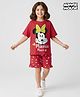 Honeyhap Disney Single Jersey Knit Oversize Drop Shoulder Half Sleeves Shorts Night Suit With Minnie Mouse Graphics - Red