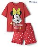 Honeyhap Disney Single Jersey Knit Oversize Drop Shoulder Half Sleeves Shorts Night Suit With Minnie Mouse Graphics - Red