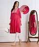 Bella Mama Viscose Woven Three Fourth Sleeves Maternity Kurta With Embroidered Yoke - Dark Pink